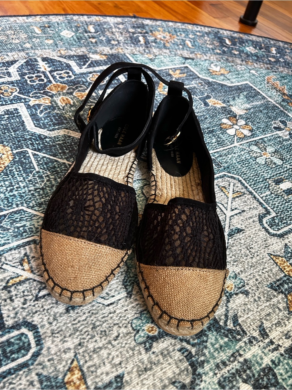Black Lace and Natural Espadrille Flats - Women's Summer Shoes